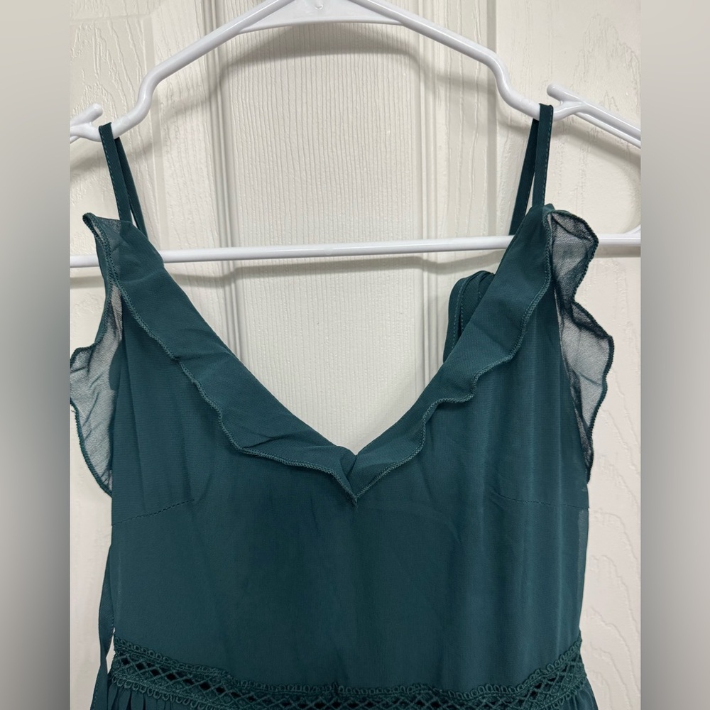 Lulus Never a Dull Moment Emerald Green Tie-Strap Pleated Midi Dress XXS - Picture 7 of 11